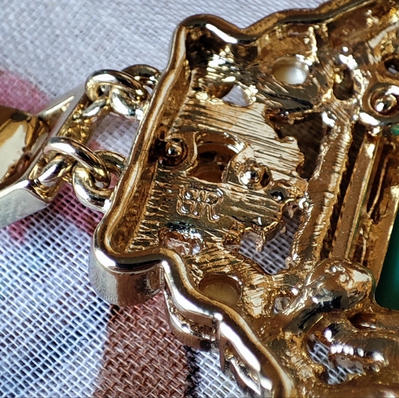 Banana Republic BR Gold Tone Huge Statement Bracelet Faux Turquoise and Cream - Picture 7 of 10